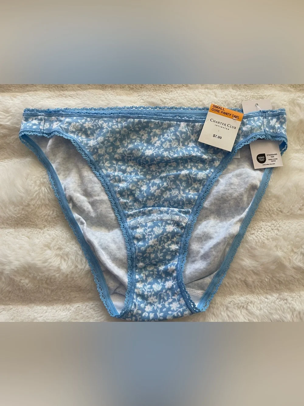 Charter Club Womens cotton core underwear blue Floral Small